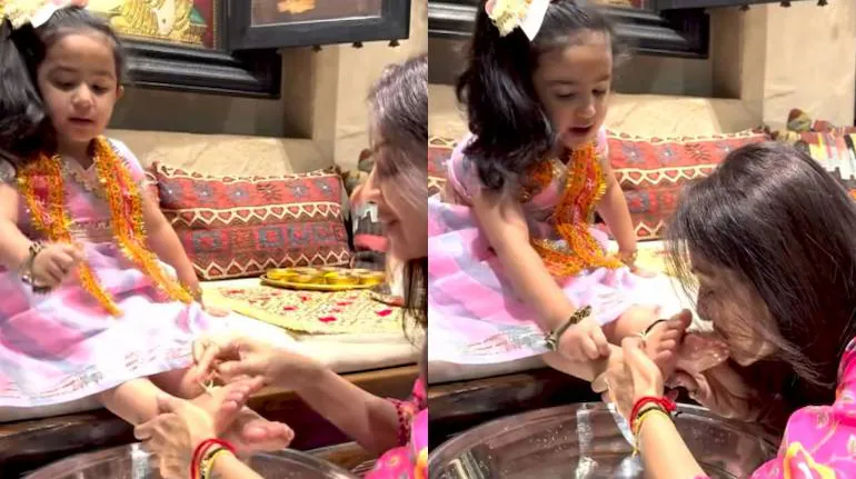 शिल्पा शेट्टी ने अष्टमी पर बेटी समिशा के साथ कन्या पूजन किया। Shilpa shetty performed kanya puja with daughter samisha on ashtami