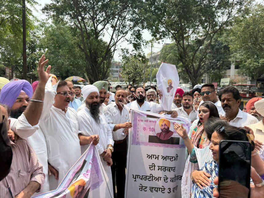 In protest against the three-fold increase in the collector rate of land, congressmen burn an effigy in protest